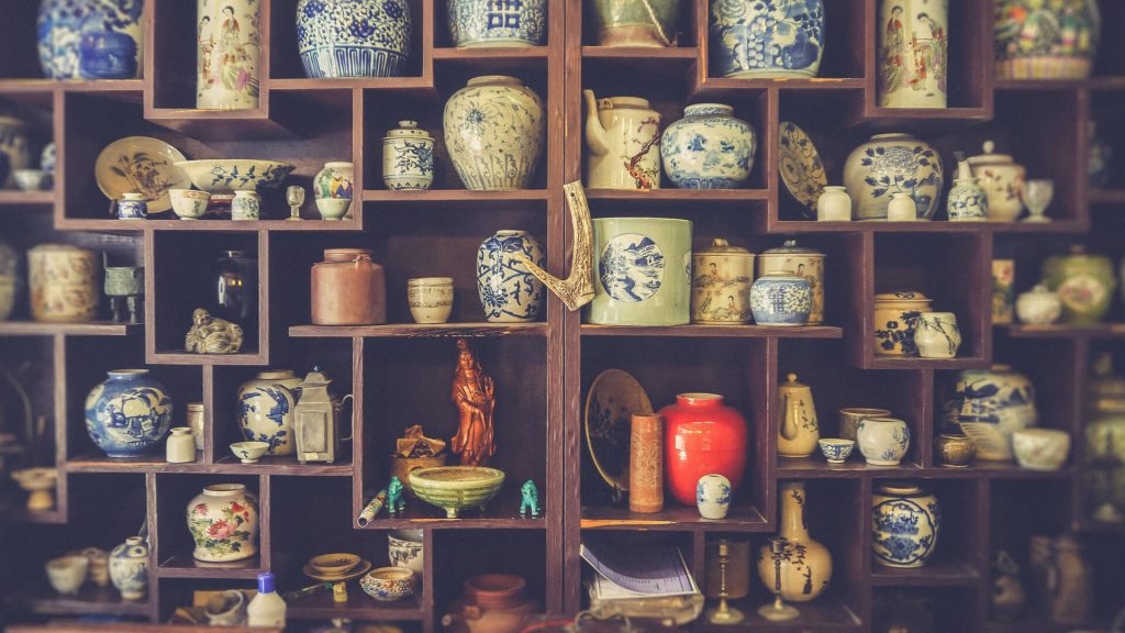 Extra Large Shelf with china ,pot and vases